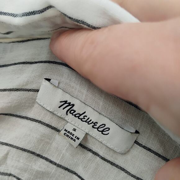 Sz S Madewell Striped Embroidered Button Up Blouse Top Short Sleeve white - Picture 15 of 16